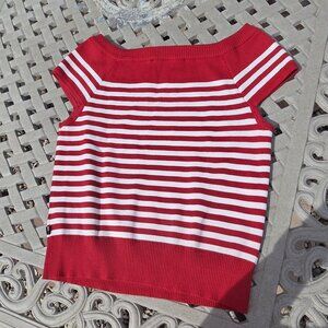 Vtg Y2K 2000 Tommy Hilfiger S Red White Rib Knit Stripe Mock Sleeveless Sweater